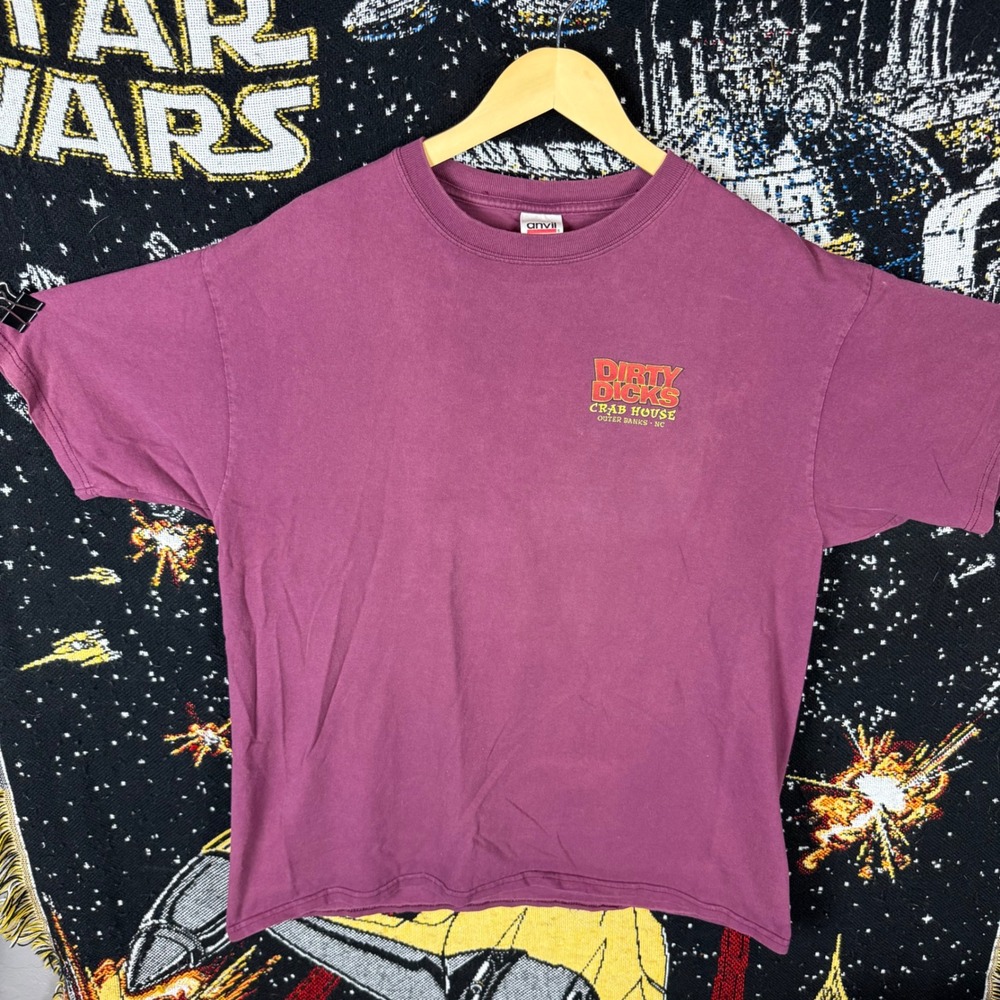 Vintage Anvil Dirty Dicks Crab House OBX NC Graphic T-Shirt XL Maroon Humor Tee - Picture 3 of 8
